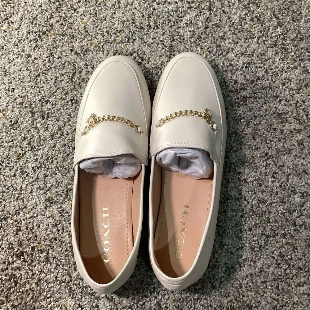 Coach Women's Hanna Leather Loafers Cream Size 7 Casual Slip On Flats - Picture 1 of 6